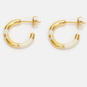NWT Aurelie Bidermann Positano Ivory Mini Striped Hoop Earrings Ivory/ Gold